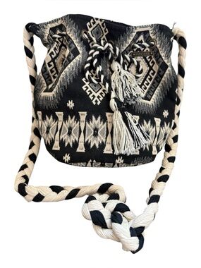 Rip Curl Black & Cream Aztec Drawstring Crossbody Bag